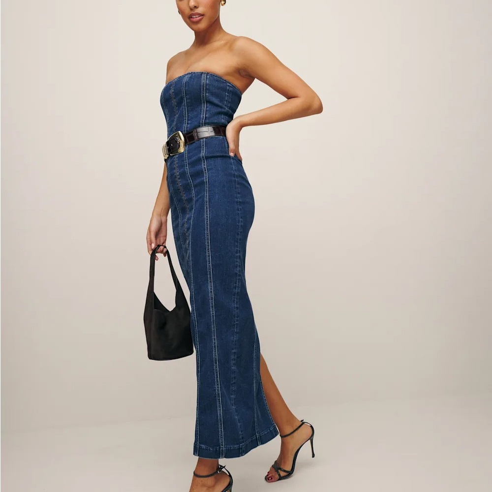 Reformation Anais Strapless Denim Midi Dress *NWOT*